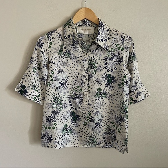 La Prestic Ouiston Lauren Floral Print Silk Popover Blouse Size 4 XS - Picture 1 of 10